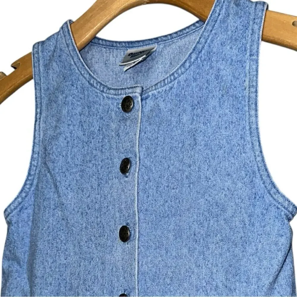 Oshkosh B’Gosh Vintage Girls Size 6 Light Blue Cotton Denim Button Front Dress